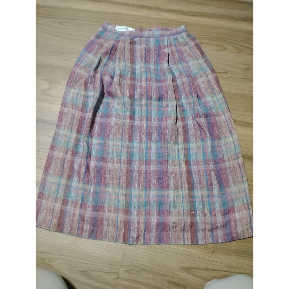 Vintage 70's Plaid Tailored Midi Pencil Skirt Multicolor Size 12